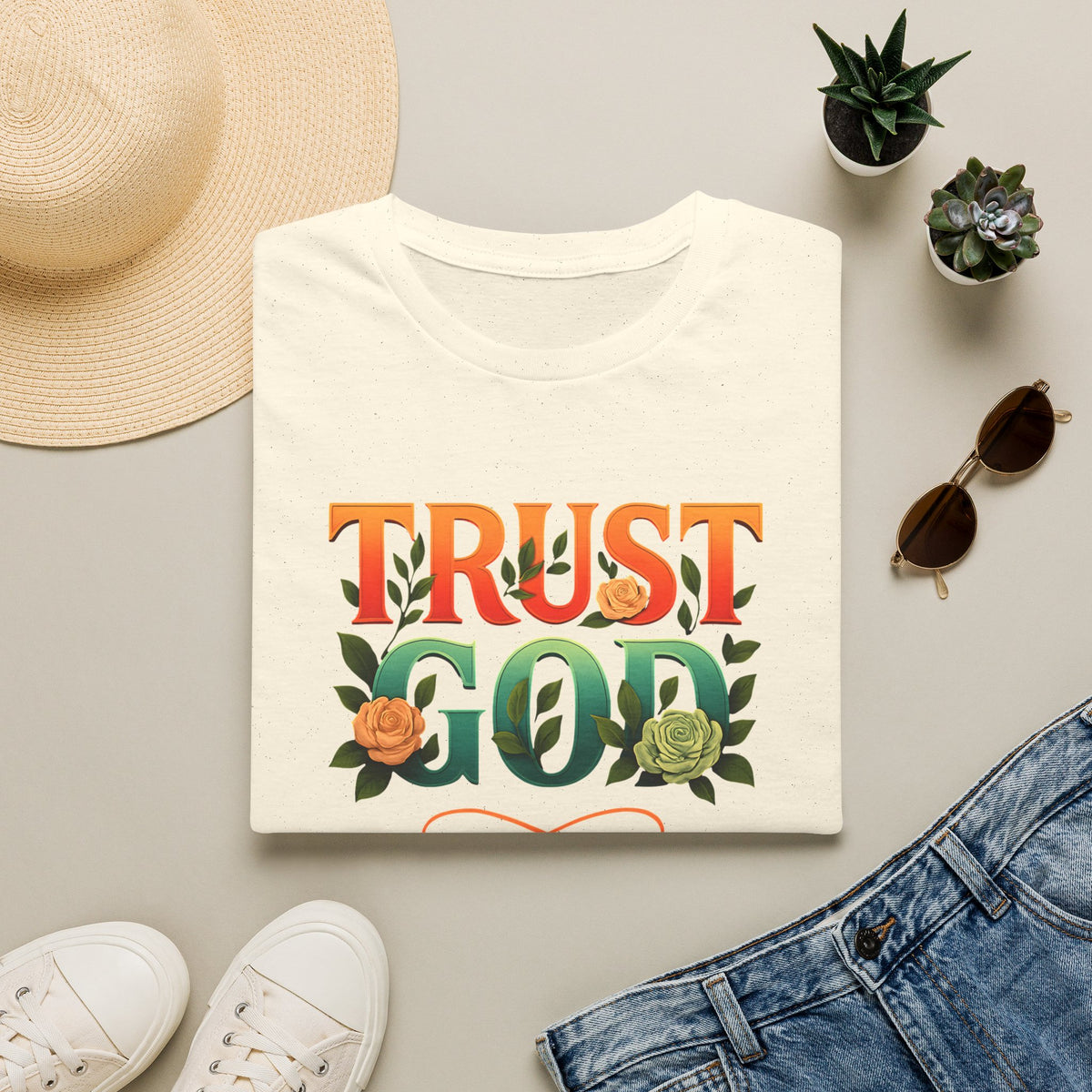 Trust God Floral Design T-Shirt