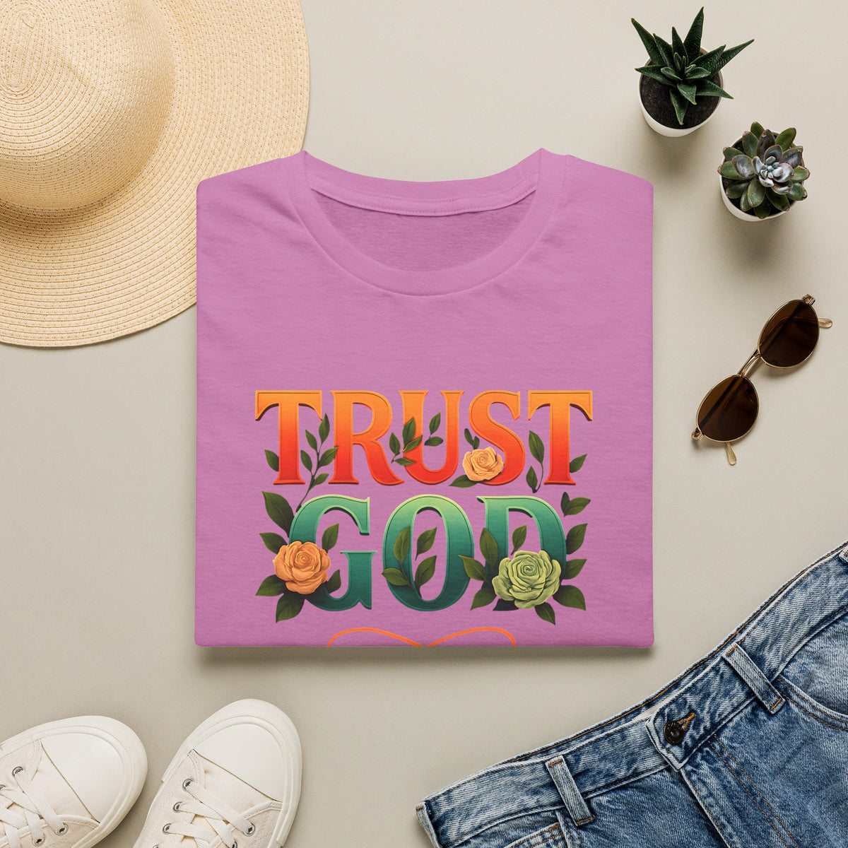 Trust God Floral Design T-Shirt