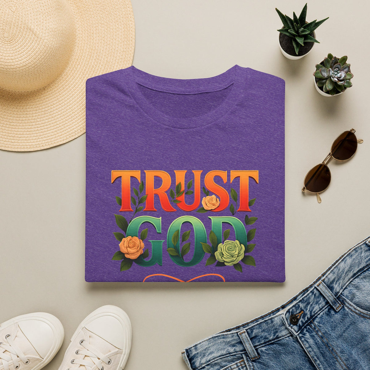 Trust God Floral Design T-Shirt