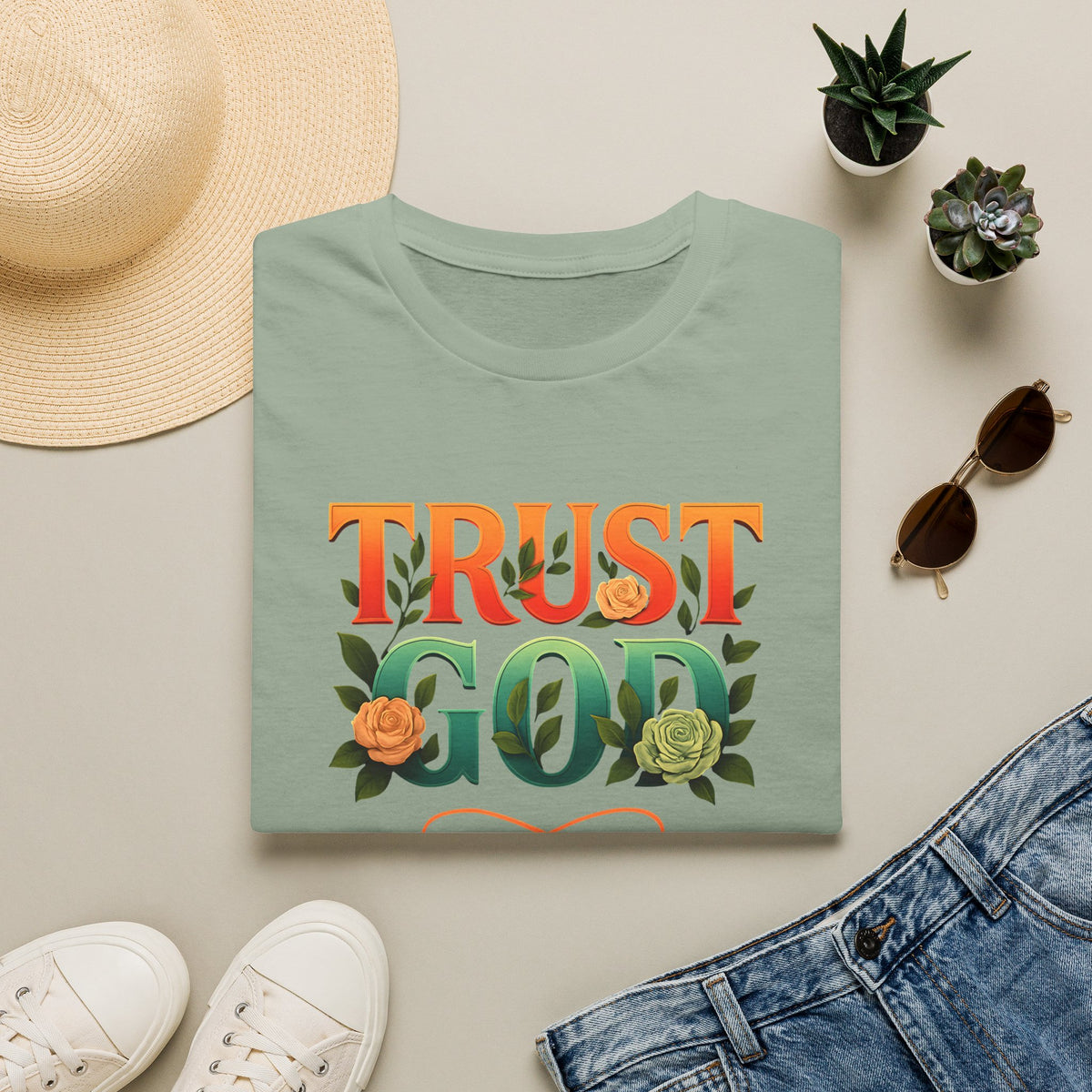 Trust God Floral Design T-Shirt