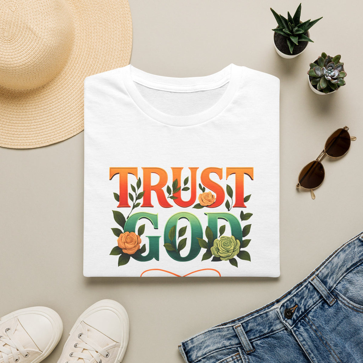 Trust God Floral Design T-Shirt