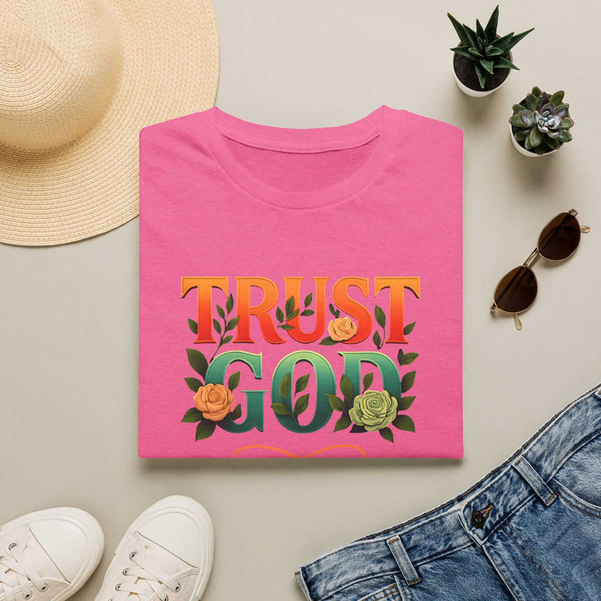 Trust God Floral Design T-Shirt