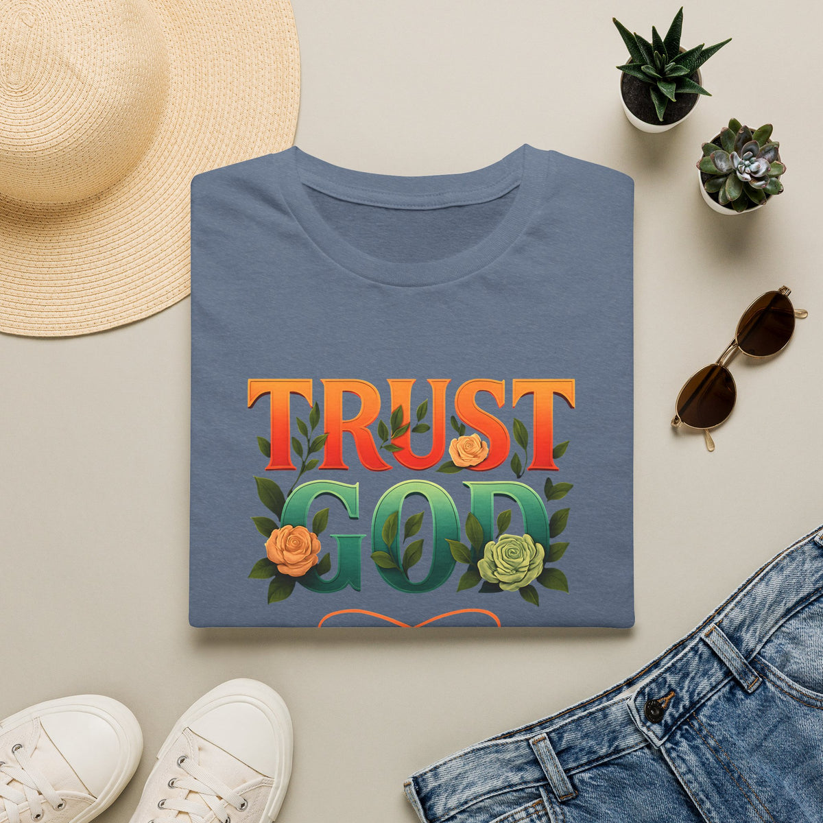 Trust God Floral Design T-Shirt